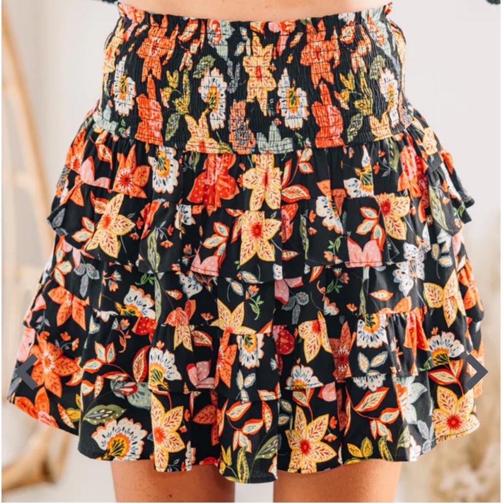 Floral Ruffled Elastic-Waist Skort